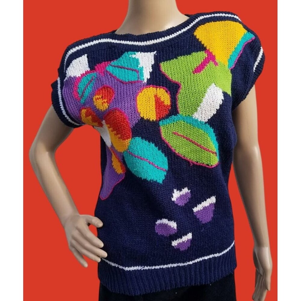 Vintage Counterparts Petites Navy Artsy Cotton Blend Sweater Vest - See Video